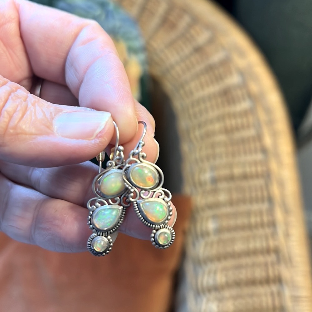 Genuine opal earrings in sterling silver